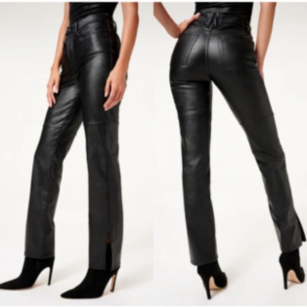 Good American Good Boy Faux Leather Pants Women's Size 6 Black Straight Leg